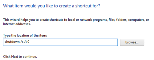 Windows Create Shortcut Configuration